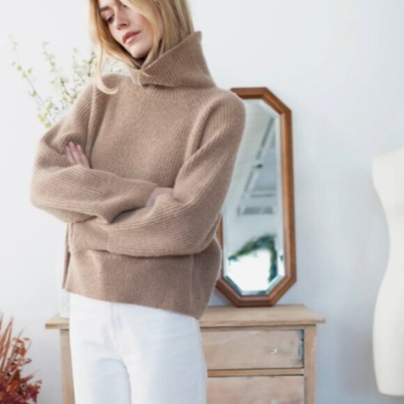 Marea by Liz Joy Sienna Cashmere Sweater in Camel Heather - Picture 1 of 8